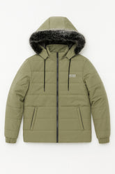 Men’s Mint Green Oversized Fur Hood Puffer Jacket