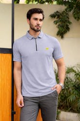 Men’s Light Grey Textured Zip Polo Shirt (Last Chance)