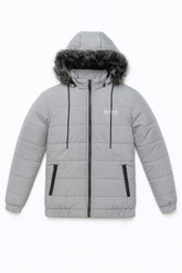 Men’s Ash Gray Oversized Fur Hood Puffer Jacket