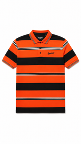 Mens Orange & Black Horizontal Striped Polo Shirt