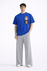 Mens Royal Blue Anime Pirate Character Graphic Downshoulder T-shirt