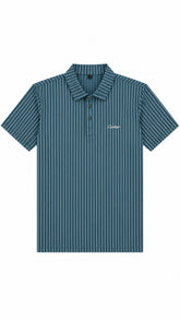 Men’s Teal Blue Vertical Pinstripe Polo Shirt