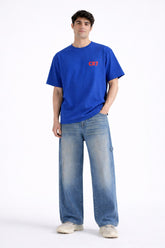 Mens Royal Blue CR7 Typography Print Downshoulder T-shirt