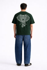 Mens Forest Green Minimal Elephant Graphic Downshoulder T-shirt