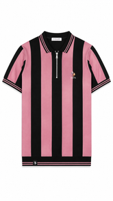 Men's Pink & Black Vertical Striped Polo Shirt