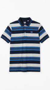 Mens Navy Blue Horizontal Striped Polo Shirt