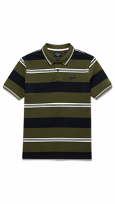 Mens Olive Green & Black Horizontal Striped Polo Shirt