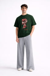 Mens Forest Green Stranger Things Graphic Print Downshoulder T-shirt