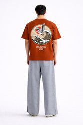 Mens Rust Orange Glory Co Typography Print Downshoulder T-shirt
