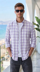 Mens Purple White Check Imported Casual Shirt
