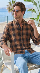 Mens Brown Check Casual Shirt