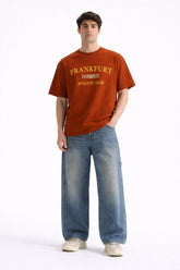 Mens Rust Orange Frankfurt Athletic Club Typography Downshoulder T-shirt