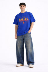 Mens Royal Blue Sullen Flame Typography Graphic Downshoulder T-shirt