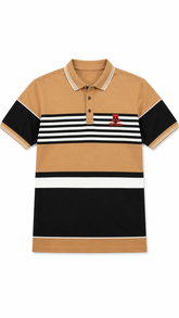 Mens Mustard Striped Color Block Polo Shirt