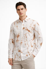 Mens Brown Tie-Dye Printed casual shirt