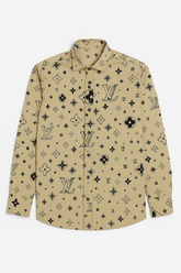 Men's creamy LV emboss casual shirt