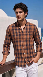 Mens Brown Check Imported Casual Shirt