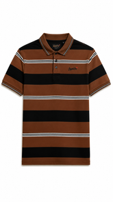 Mens Brown & Black Horizontal Striped Polo Shirt