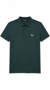 Men’s Forest Green Horizontal Pinstripe Balmain Paris Logo Polo Shirt