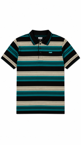 Mens Green & Black Horizontal Striped Polo Shirt