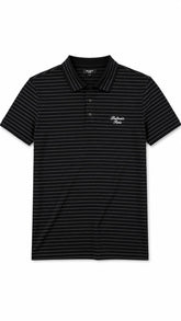 Men’s Black Horizontal Pinstripe Balmain Paris Logo Polo Shirt