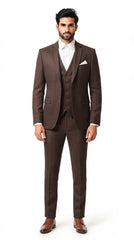 Mens Dark Brown Textured 3 Pc Suit