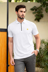 Men’s White Textured Zip Polo Shirt (Last Chance)