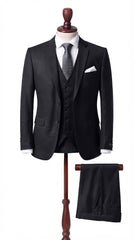 Mens jet Black Plain 3 Pc Suit