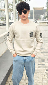 mens imported R off white sweater