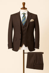 Men dark brown textured 3 piece