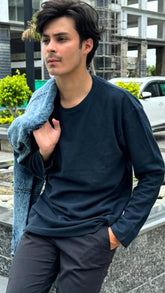 Mens zinc blue textured sweater