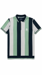 Men's Sage Green, Navy & Light Grey Vertical Striped Polo Shirt