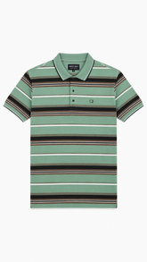 Men's Sage Green, Brown & Black Horizontal Striped Polo Shirt