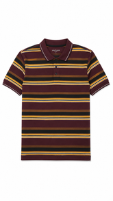 Men's Maroon, Mustard Yellow & Black Horizontal Striped Polo Shirt