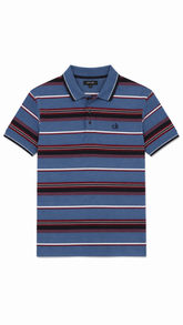 Men's Steel Blue, Maroon & Black Horizontal Striped Polo Shirt