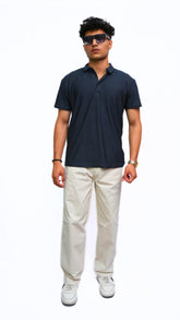 Men's Navy textured imported polo shirt