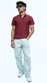 Men's mahroon Textured Imported polo shirt