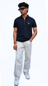 Men's Black Textured Old money style imported polo shirt