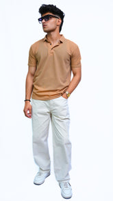 Men's camel Brown Textured Imported polo shirt