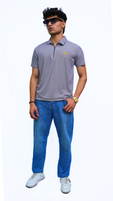 Men's gray old money style imported polo shirt.