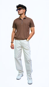 Men's brown Textured old money style imported polo shirt