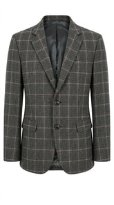 Men's Grey Plaid Imported Wool Casual Coat