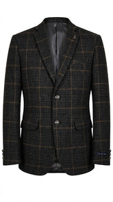 Men's Grey-Brown Plaid Imported Wool Casual Coat