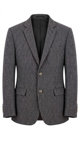 Men's Grey Houndstooth Imported Wool Casual Coat