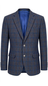 Men's Blue and Brown Check Imported Wool Casual Coat