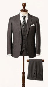 Mens Dark Gray Self Textured 3 Pc Suit