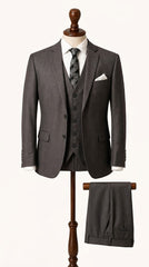 Mens Dark Gray Self Textured 3 Pc Suit