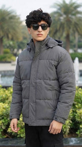 Mens Grey Hooded Puffer Style Imported Puffer jacket