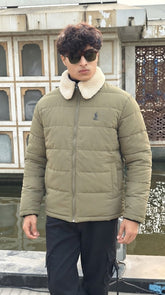 Mens Light Green Polo Style Imported Puffer jacket