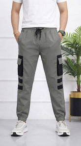 Mens Olive Green and Black Cargo Trouser